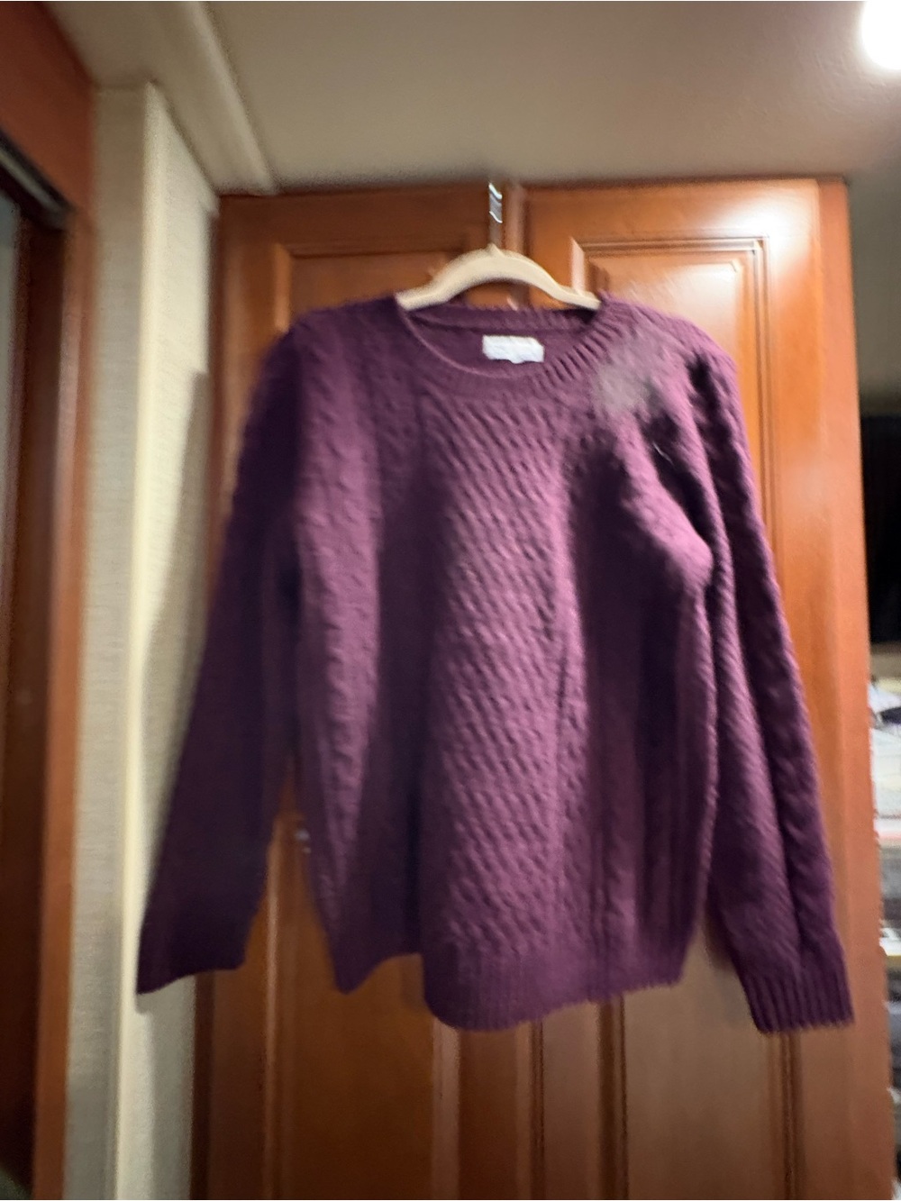 croft & barrow Cable Knit Crewneck Sweater - Plum